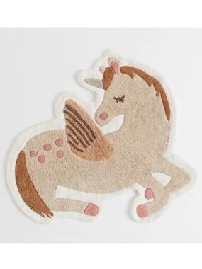 Unicorn Pegasus Shaped Kids Rug in Cream & Tan with Pink Accents